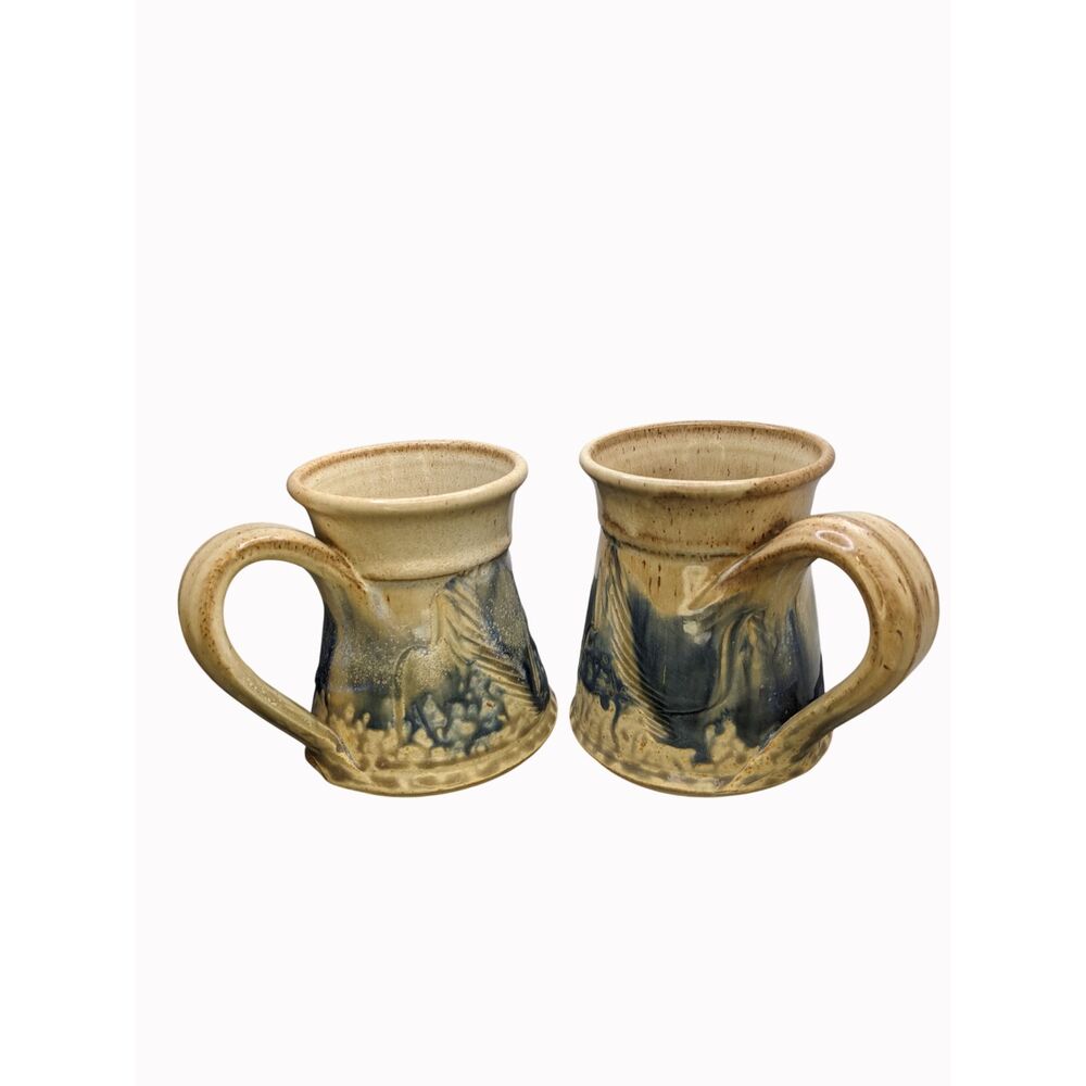Pair Jack Boyle Signed Mugs Coffee Tea Tankard Style Blue Glaze Studio Pottery